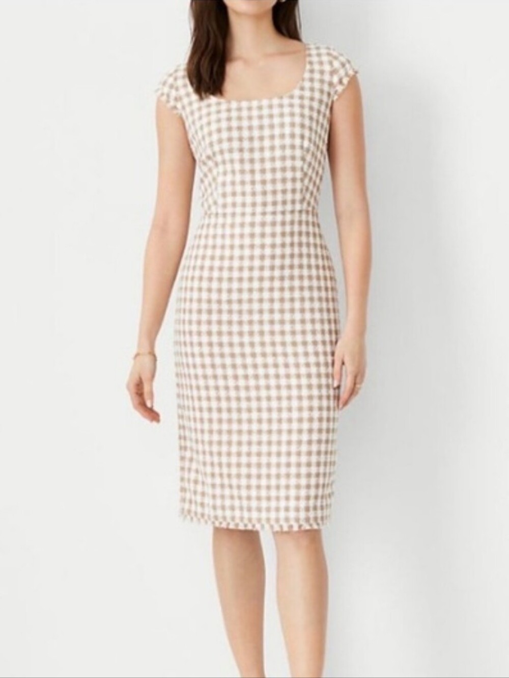 Ann Taylor Gingham Tweed Scoop Neck Sheath Dress Size 6